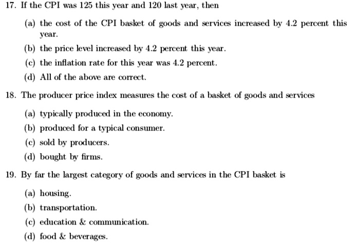 SOLVED 17. If the CPI was 125 this year and 120 last year then a