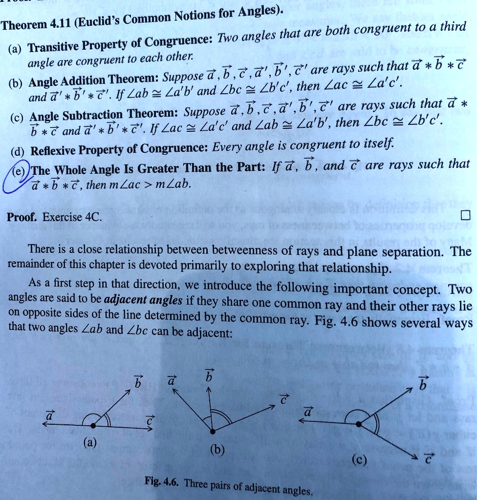 SOLVED: 411 (Euclid s Common Notions for Angles): Theorem angles that ...