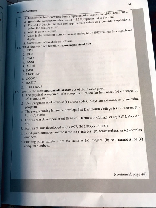 VIDEO solution Review Questions 1. Define the relative error. 6. What
