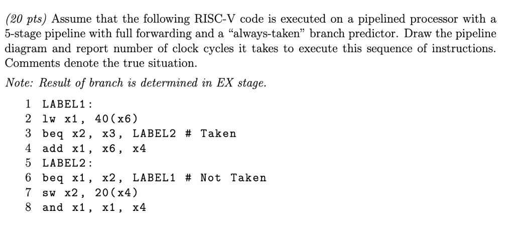 SOLVED: Assume that the following RISC-V code is executed on a ...