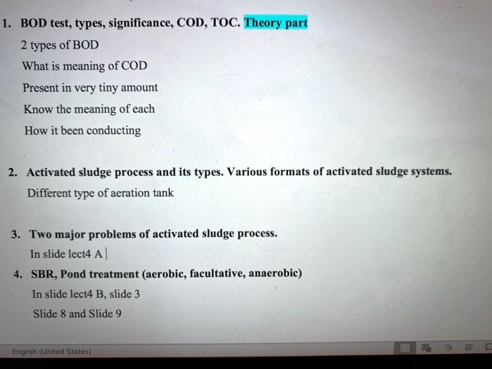 SOLVED BOD test; types, significance, COD, TOC Theory part 2 types of