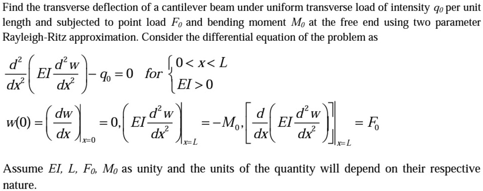 SOLVED: Find the transverse deflection of a cantilever beam under ...