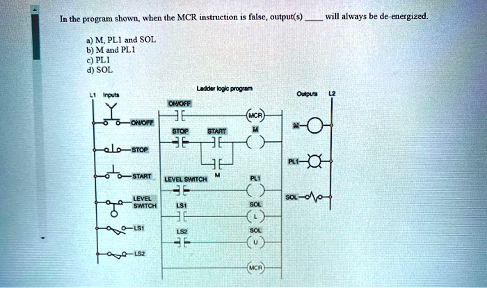 SOLVED: In the program shown, when the MCR instruction is false, output ...