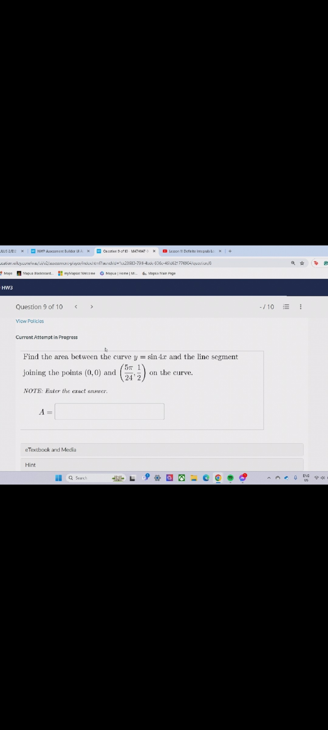 4 Maps 1 Mapua Blackocard.. HW3 Question 9 of 10 -/ 10 View Policies ...