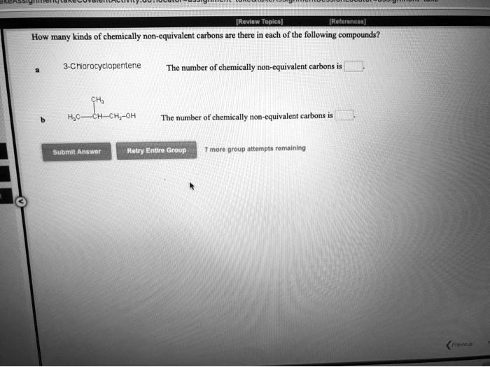 jodg how many kinds of chemically non equivalent carbons there in cach of the following compounds 3 chiarocyclopentene the numbcr of chemically non equivalent carbons cha 1sc chchoh the n 86192
