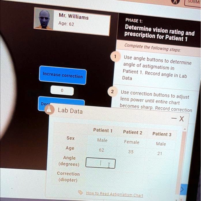 Mr. Williams Age: 62 PHASE 1: Determine vision rating and prescription ...