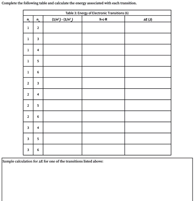 Hcr Calculation Worksheet SOLVED: Complete the following table and calculate the energy ...