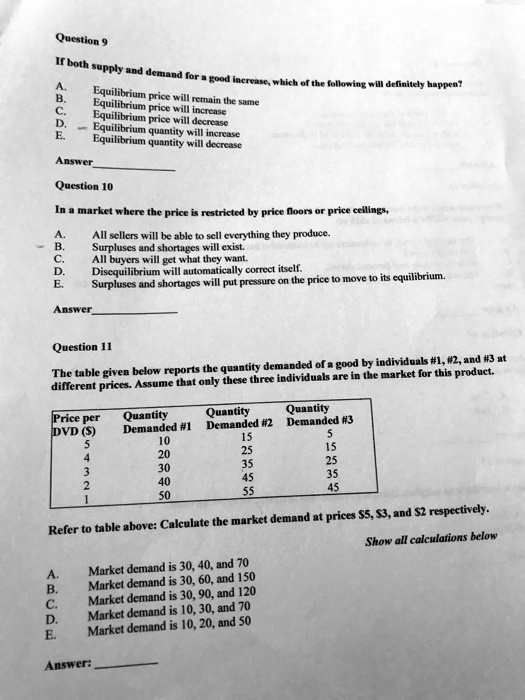 Question 9 A. B. C. D. E. Equilibrium price will remain the same ...