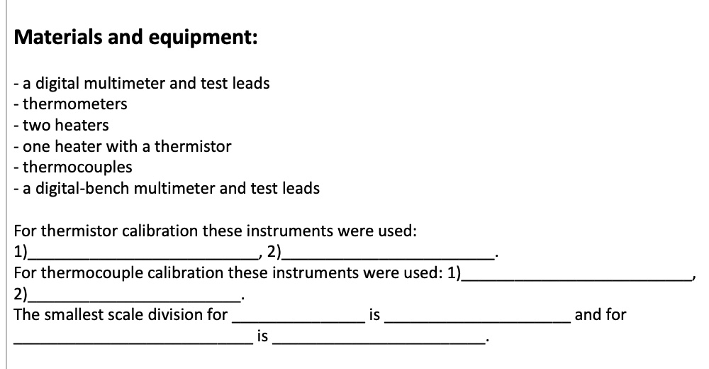 SOLVED Materials and equipment a digital multimeter and test leads