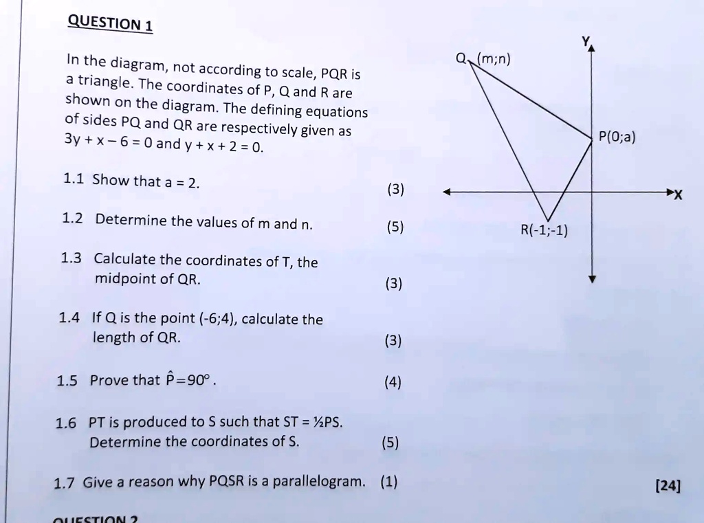 SOLVED: QUESTION 1 In The Diagram, Not According To Scale, PQR Is ...