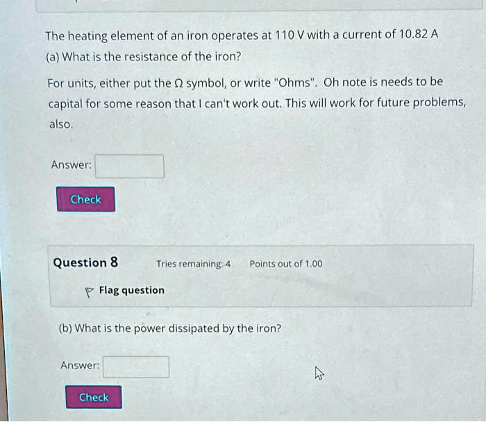 SOLVED The heating element of an iron operates at 110 V with a current