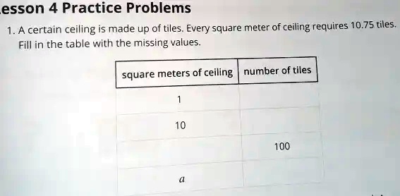 Lesson 4 Practice Problems 1. A certain ceiling is made up...