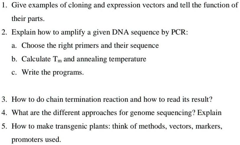 1. Give examples of cloning and expression vectors and tell the ...
