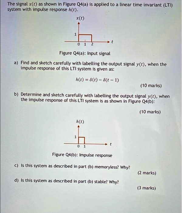 SOLVED: The Signal X(t) As Shown In Figure Q4a) Is Applied To Linear ...