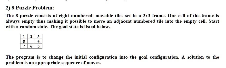 SOLVED: To implement the A* Algorithm to solve the following problems ...