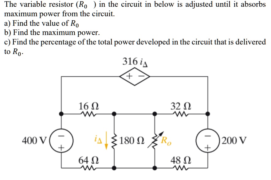 the variable resistor ro in the circuit in below is adjusted until it ...