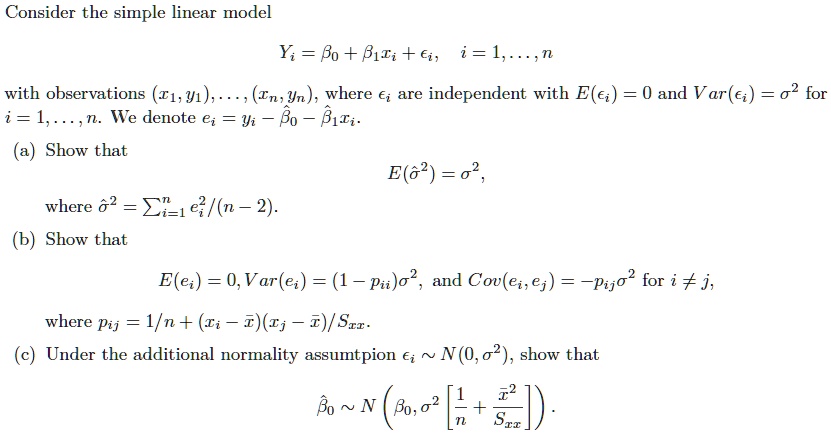 SOLVED: Consider the simple linear model: Yi = Î²0 + Î²1ti + Îµi, i = 1 ...