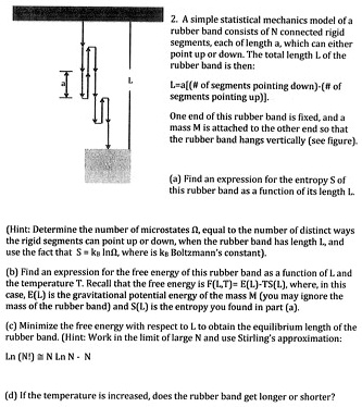 SOLVED: A simple statistical mechanics model of a rubber band consists ...