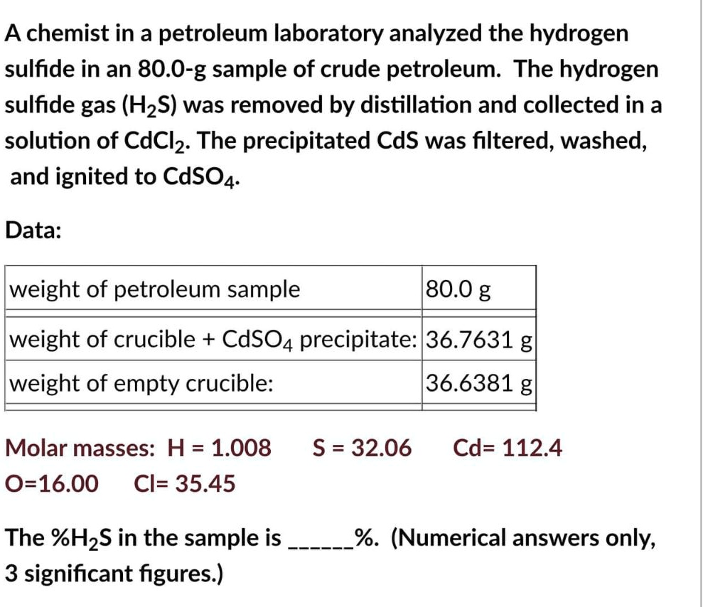 achemist in a petroleum laboratory analyzed the hydrogen sulfide in an ...