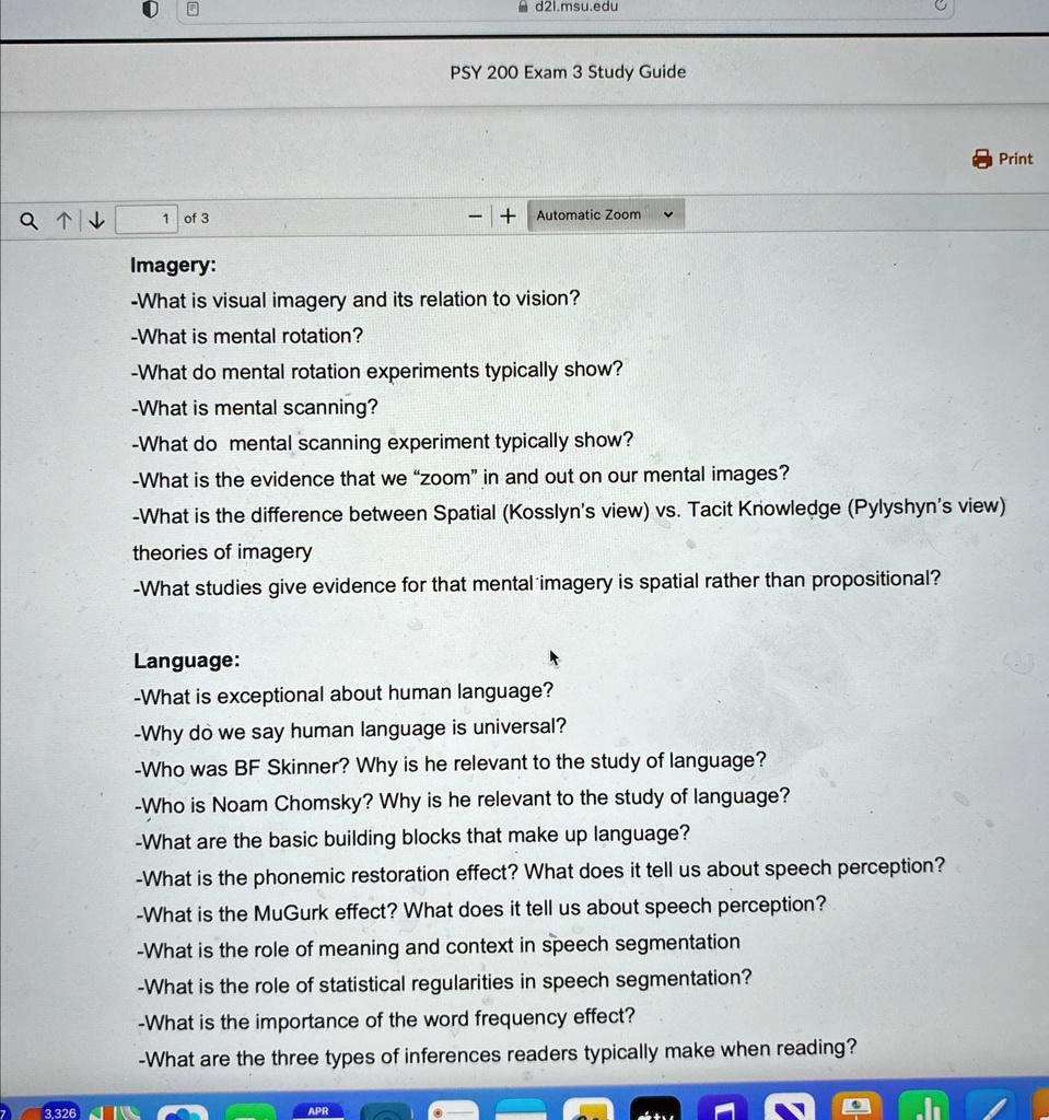 PSY 200 Exam 3 Study Guide Imagery: - What is visual imagery and its ...