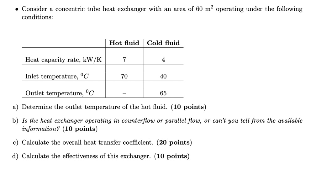 SOLVED Consider a concentric tube heat exchanger with an area of 60 m