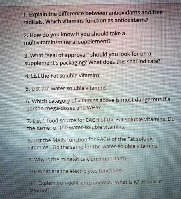 SOLVED1, Explain the difference between antioxidants and free radicals