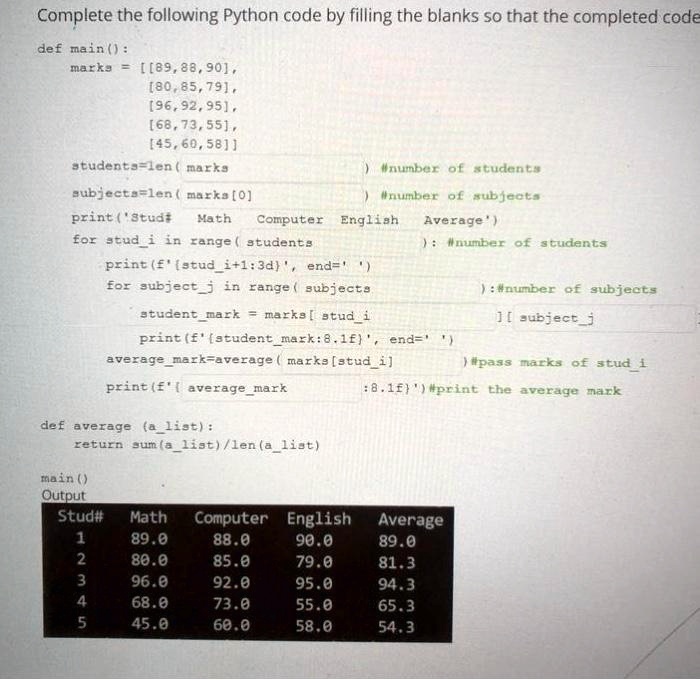 VIDEO solution: Complete the following Python code by filling the ...