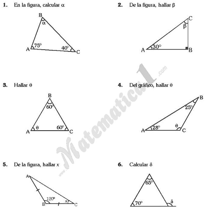 SOLVED: Encuentra el valor de los ángulos de los siguientes triángulos ...