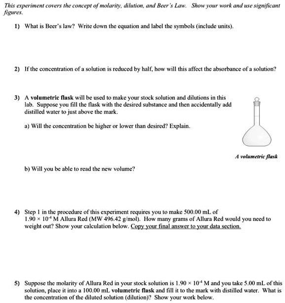 SOLVED This experiment covers the concept of molarity, dilution, and