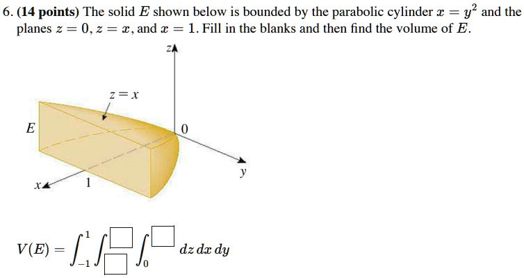 SOLVED: The solid E shown below is bounded by the parabolic cylinder â ...