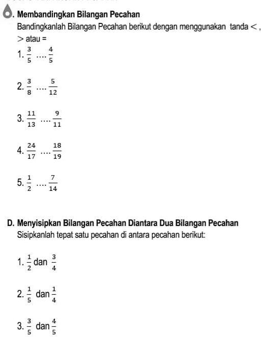 SOLVED: . tolongg donggggggggggg Membandingkan Bilangan Pecahan ...