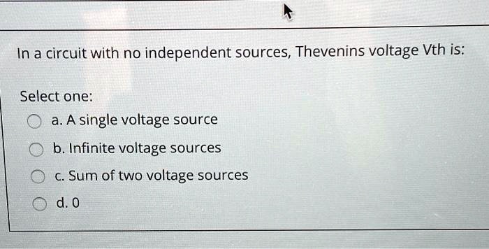 SOLVED: In a circuit with no independent sources, Thevenin's voltage ...