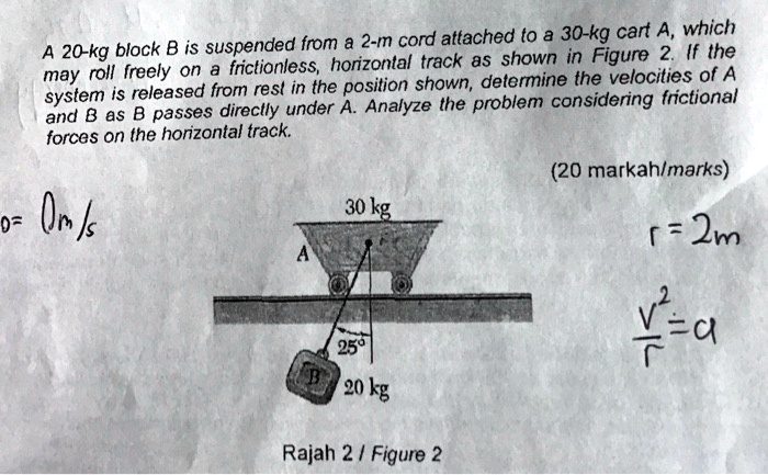 SOLVED: A 20-kg Block B Is Suspended From A 2-m Cord Attached To A 30 ...