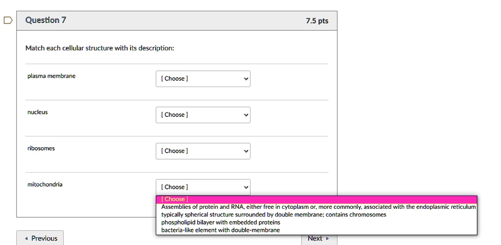 question 75 pts match each cellular structure with its description ...