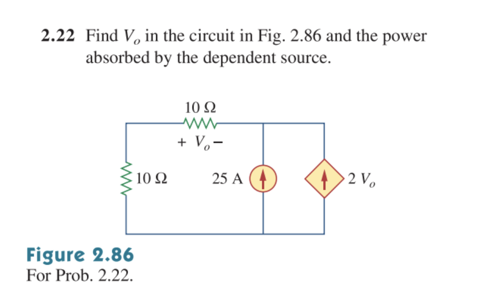 222 find vo in the circuit in fig 286 and the power absorbed by the ...