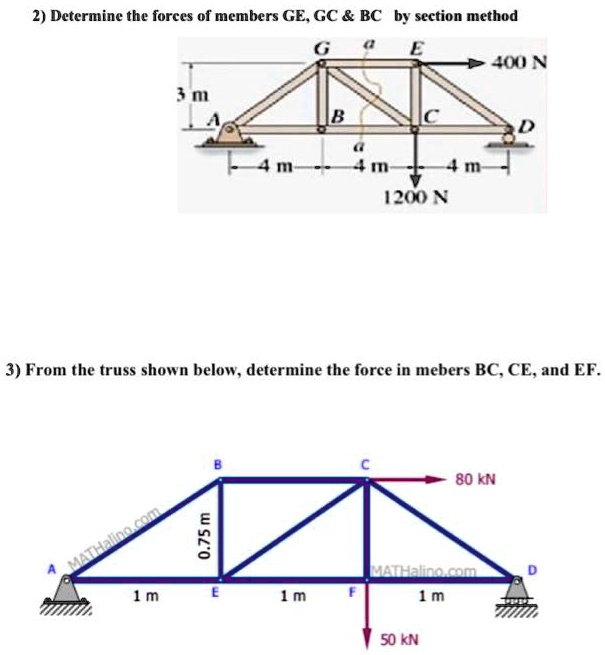 Solved 2 Determine The Forces Of Members Ge Gc And Bc By Section Method J0n 120 N 3 From