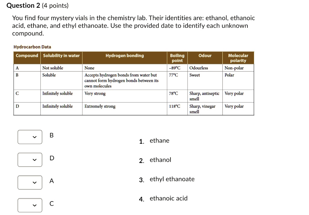 SOLVED Question 2 (4 points) You find four mystery vials in the