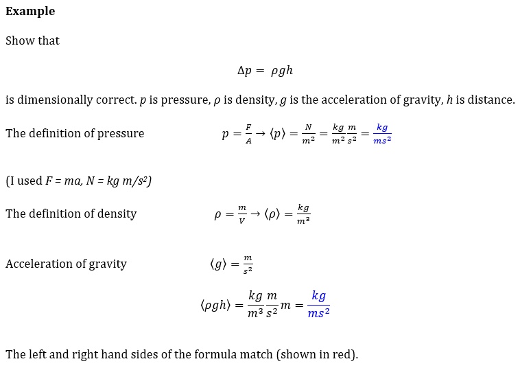 SOLVED:Example Show that Ap = pgh is dimensionally correct: p is ...