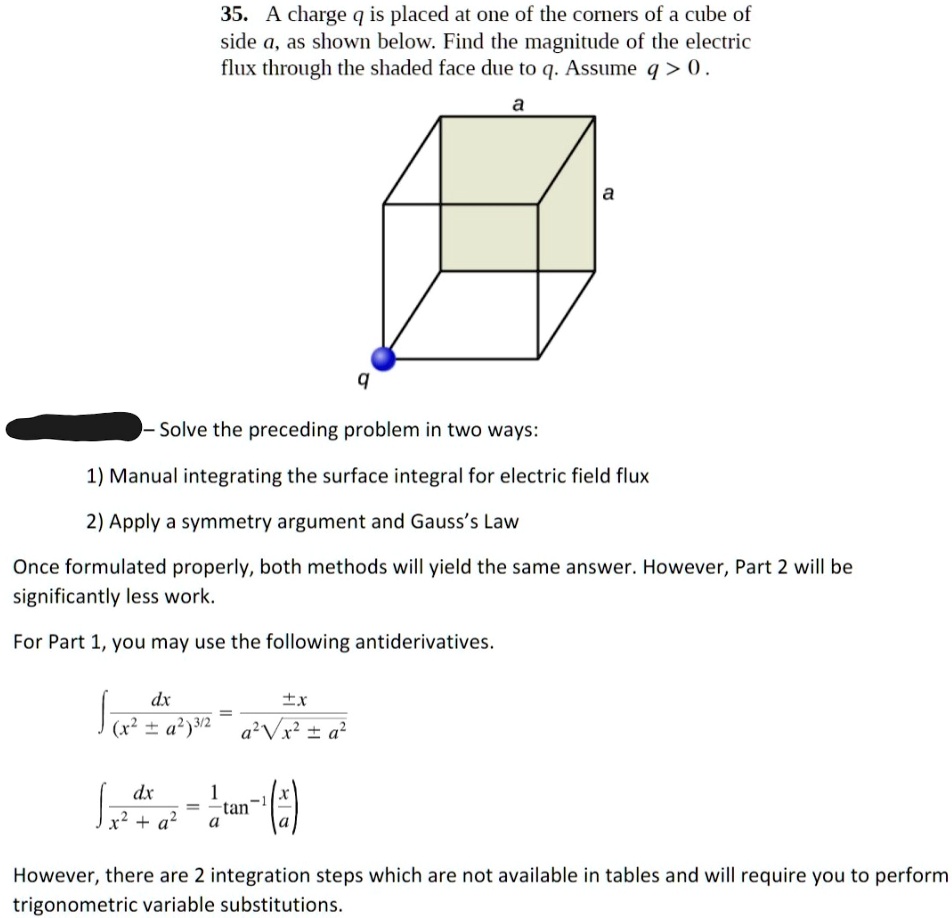 35. charge q is placed at one of the corners of a cube of side @, as ...