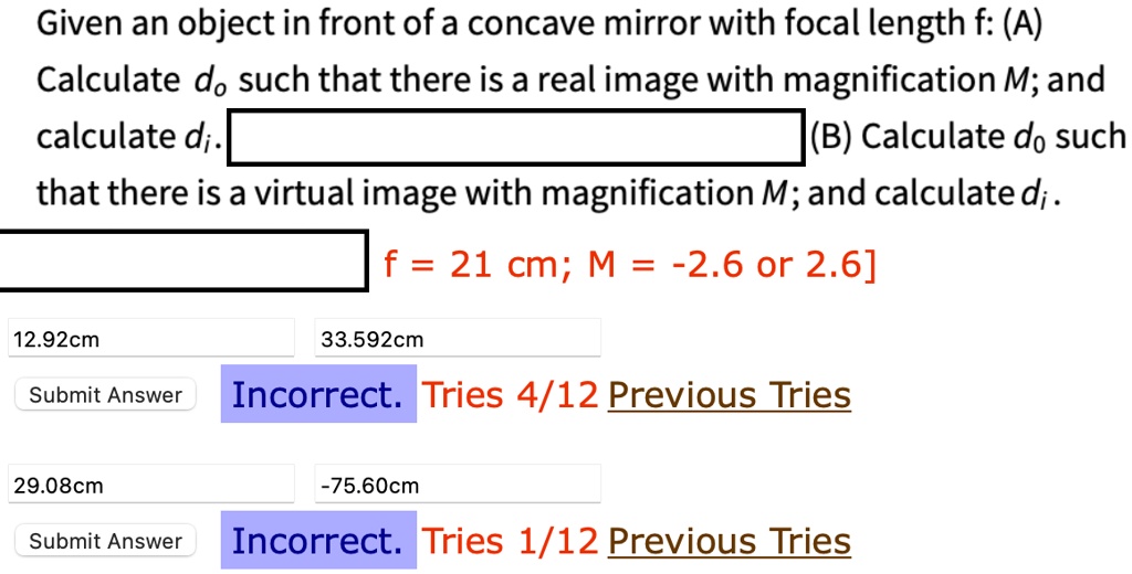 SOLVED Given an object in front of a concave mirror with focal length