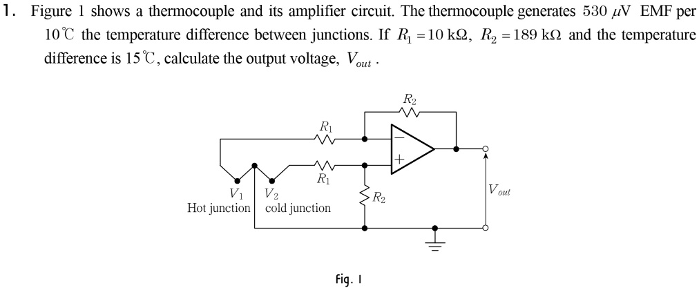 SOLVED: l. Figure 1 shows a thermocouple and its amplifier circuit. The ...