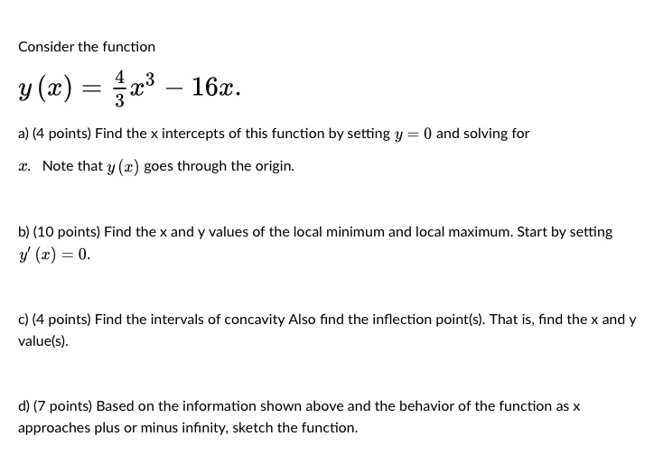 Solved Consider The Function Y X 3 24 16x A 4 Points Find The X Intercepts Of This Function By Setting Y 0 And Solving For Note That Y X Goes