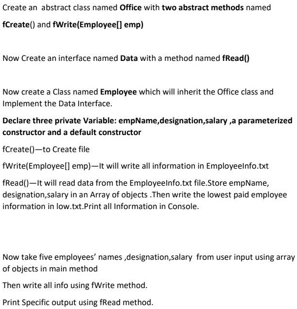 SOLVED: SOLVE IT IN JAVA WITHIN 20 MINUTE!!!! Create a abstract class ...