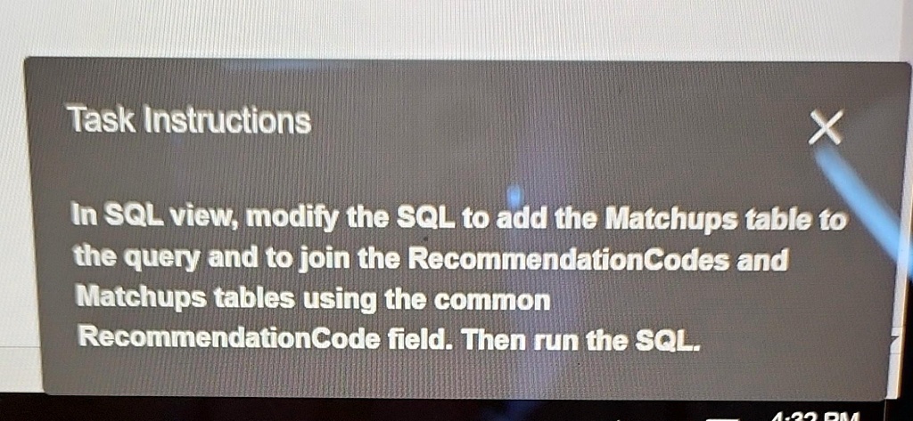 SOLVED: In SQL view, modify the SQL to add the Matchups table to the ...