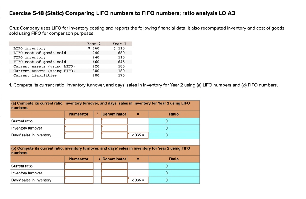 exercise 5 18staticcomparing lifo numbers to fifo numbersratio analysis ...