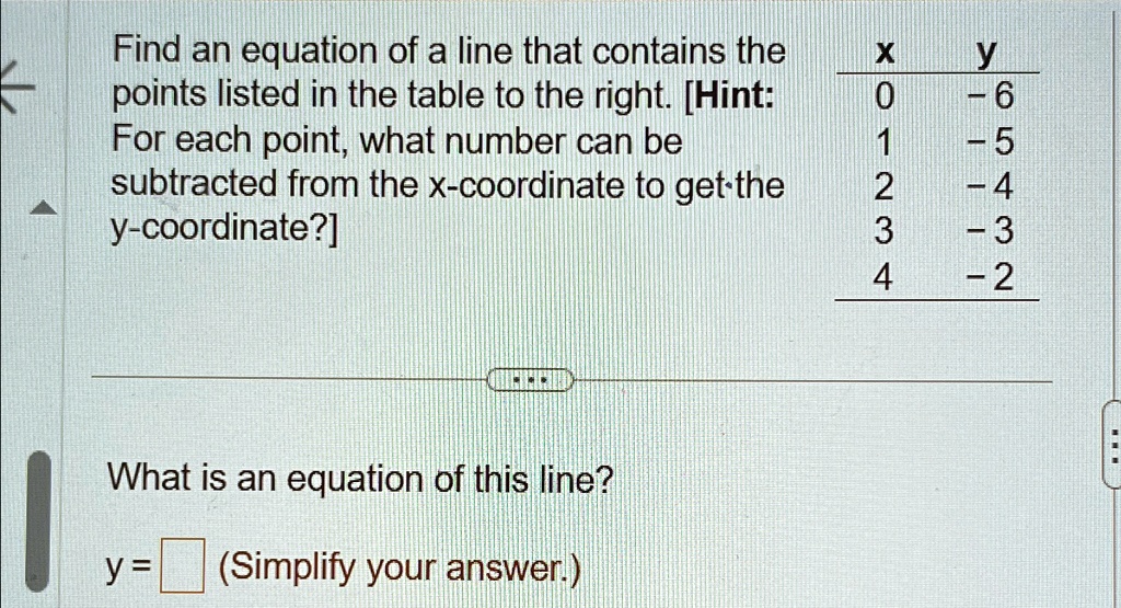 Find an equation of a line that contains the points listed in the table ...