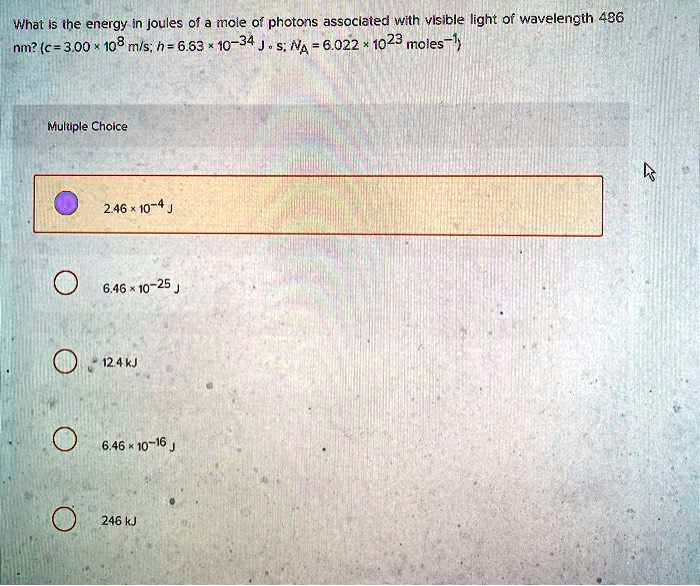 what is the energy in joules 0f mole 0f photons associated with 