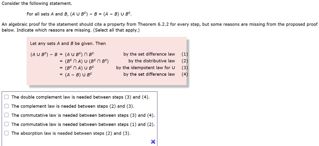 SOLVED: Consider The Following Statement For All Sets A And B, (A U BC ...