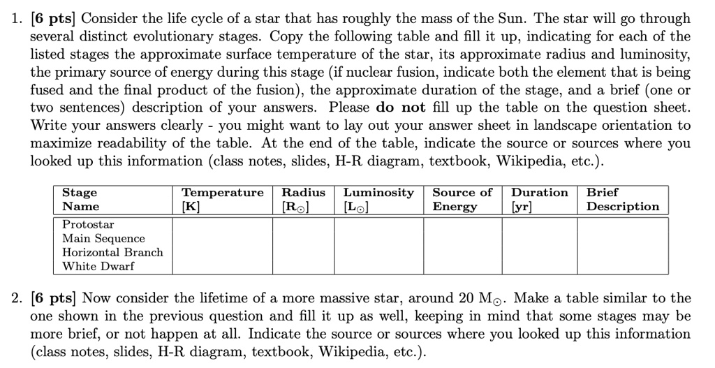 i need help with question 2 question 2 is based off question 1 so i put both questions but i only need help with the second question thanks 1 6 pts consider the life cycle of a star that has 94277