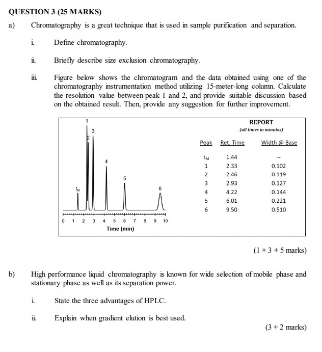 SOLVED: QUESTION 3 (25 MARKS) Chromatography is a great technique that ...